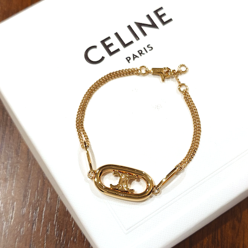 CELINE セリーヌ マイヨン トリオンフ ブレスレット ゴールド ダブル チェーン.