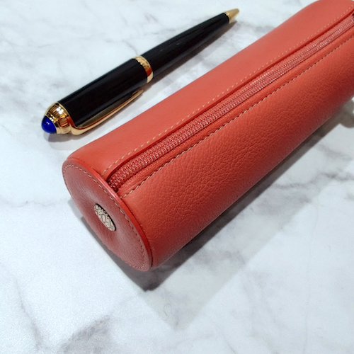 Cartier カルティエ 筒形 ペンケース ミニ ポーチ レザー L3000687 コーラルピンク