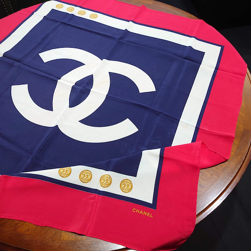 【CHANEL】シャネル シルクスカーフ ココマーク トリコカラー.