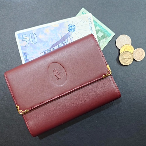 Cartier カルティエ マストライン 三つ折り がま口 財布  ボルドー レザー.