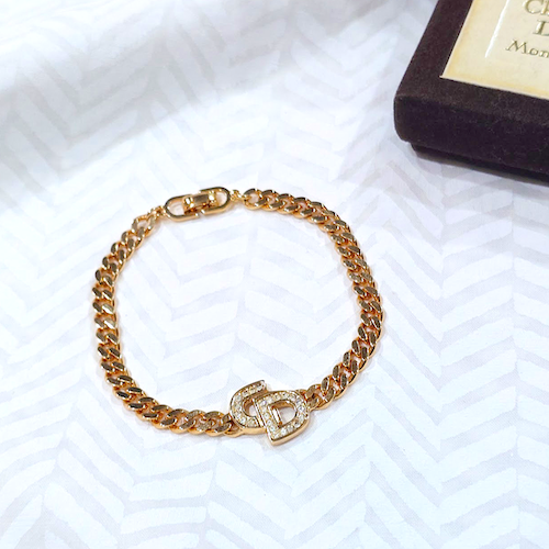 ヴィンテージ Dior ディオール CDロゴ ラインストーン チェーン ブレスレット.