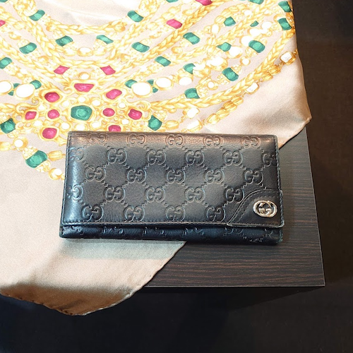 SALE！【GUCCI】 グッチ シマ ロングウォレット ブラック 216589.