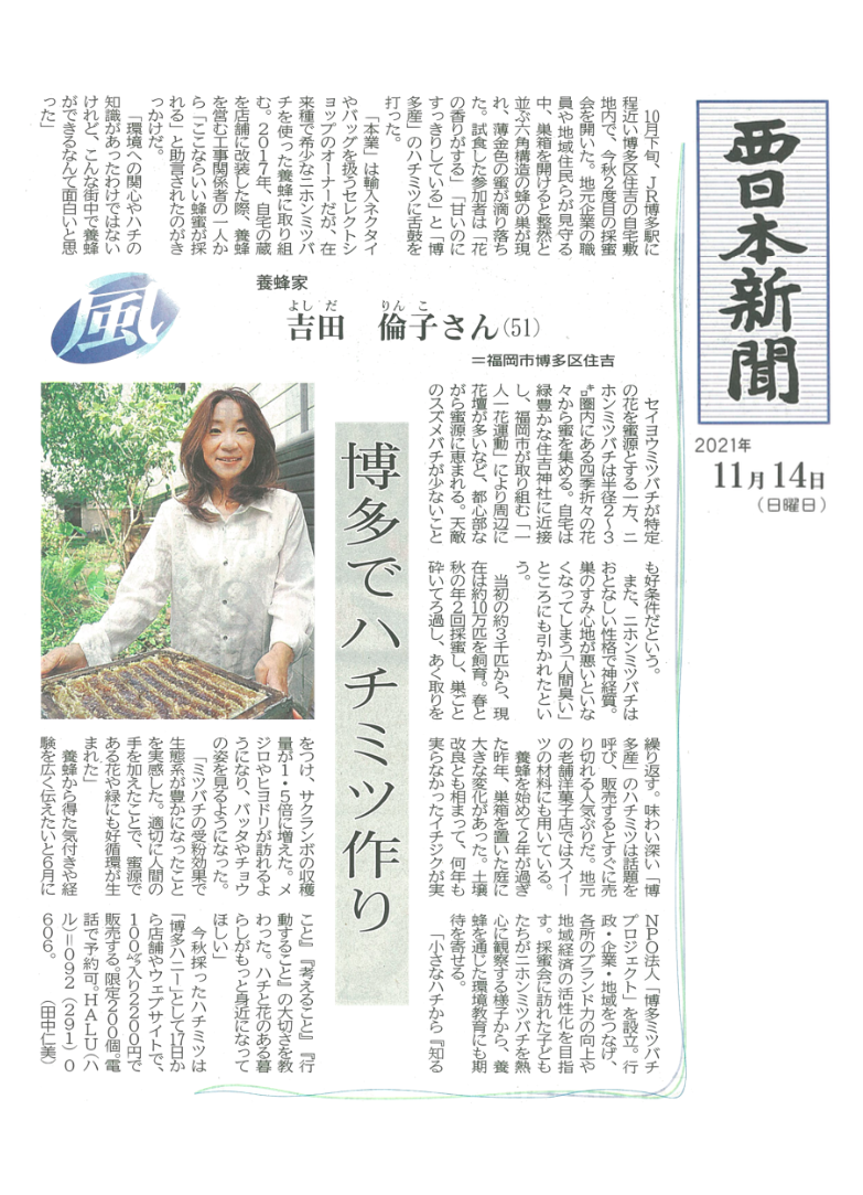 11月14日 西日本新聞に取り上げていただきました♪
