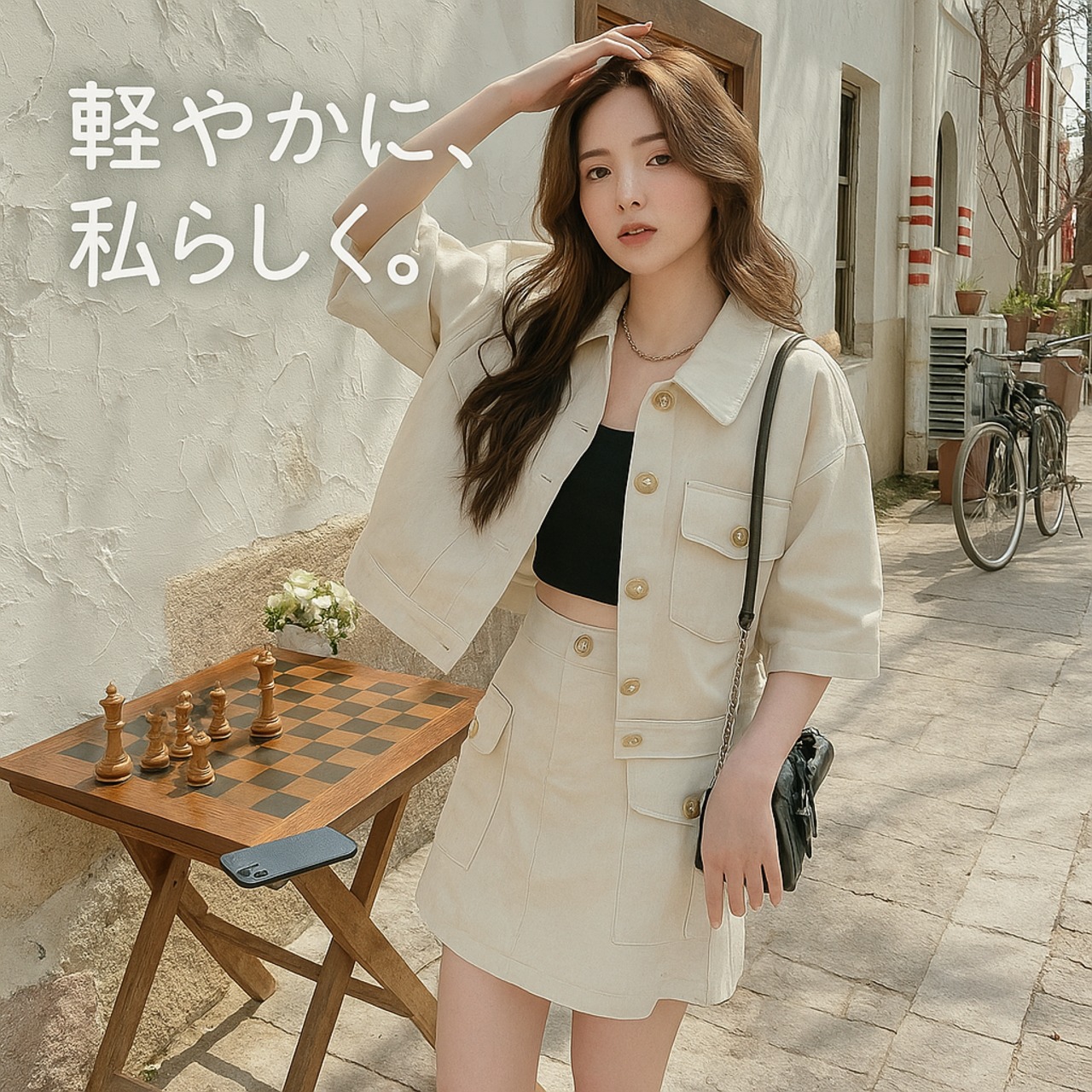 ミリタリーショート丈ジャケット×スカートセット