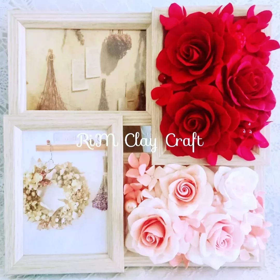 粘土で作ったフラワーフォトフレーム