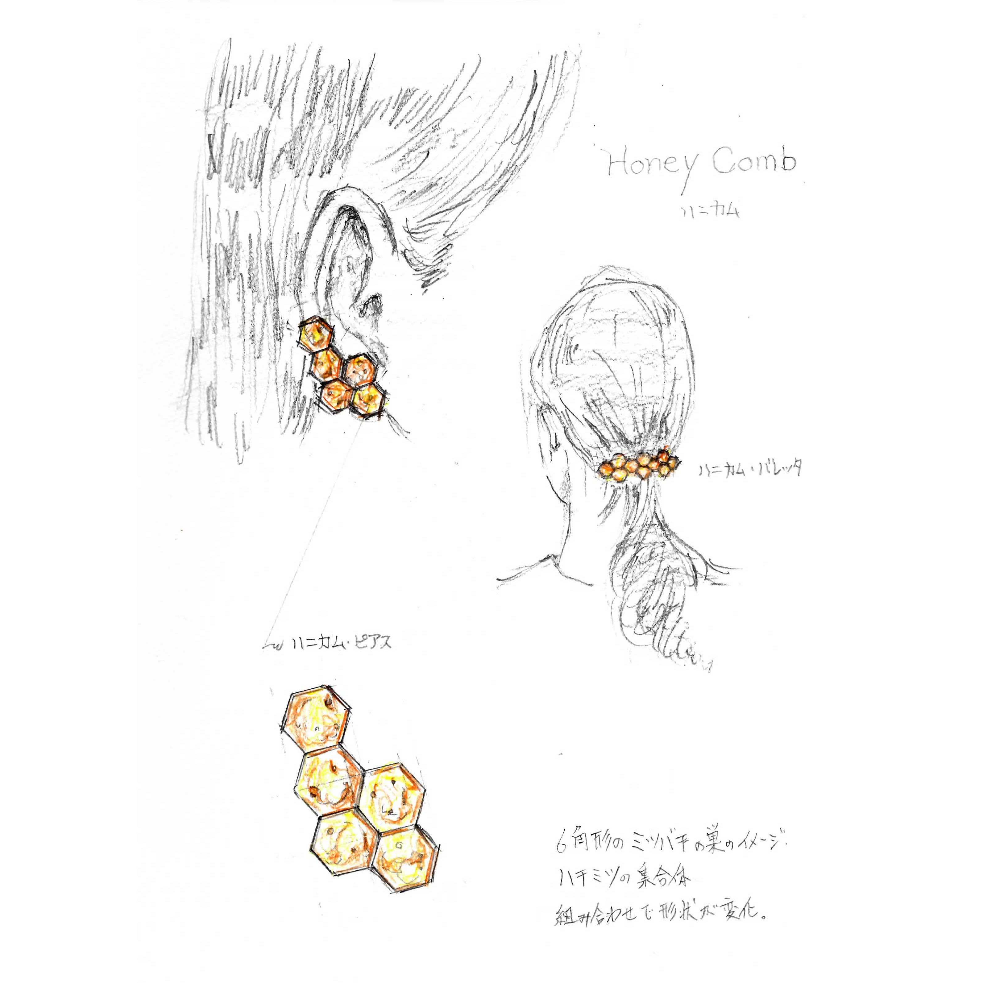 「honeycombノンホールピアス」「honeycombポニーフック」原案
