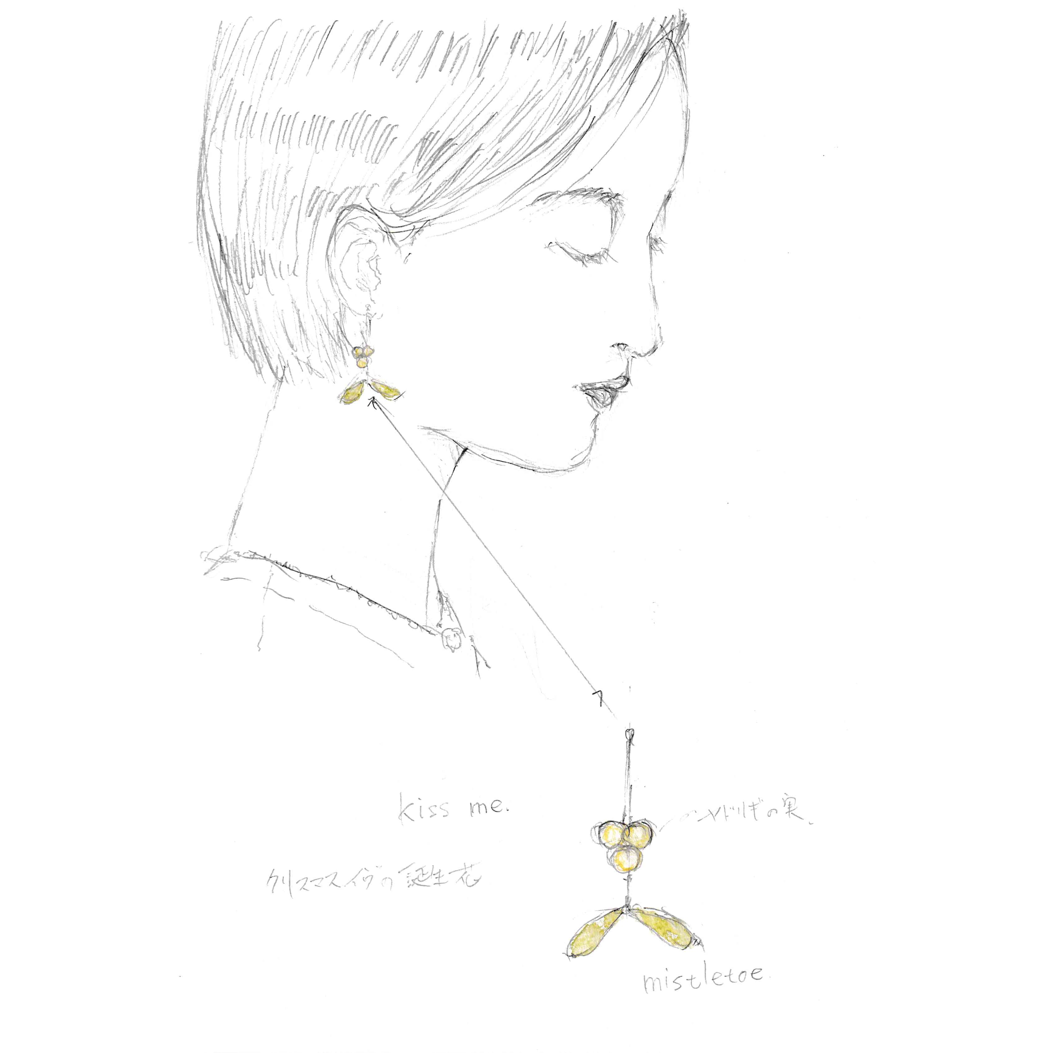 「mistletoeピアス（淡水パール）」原案