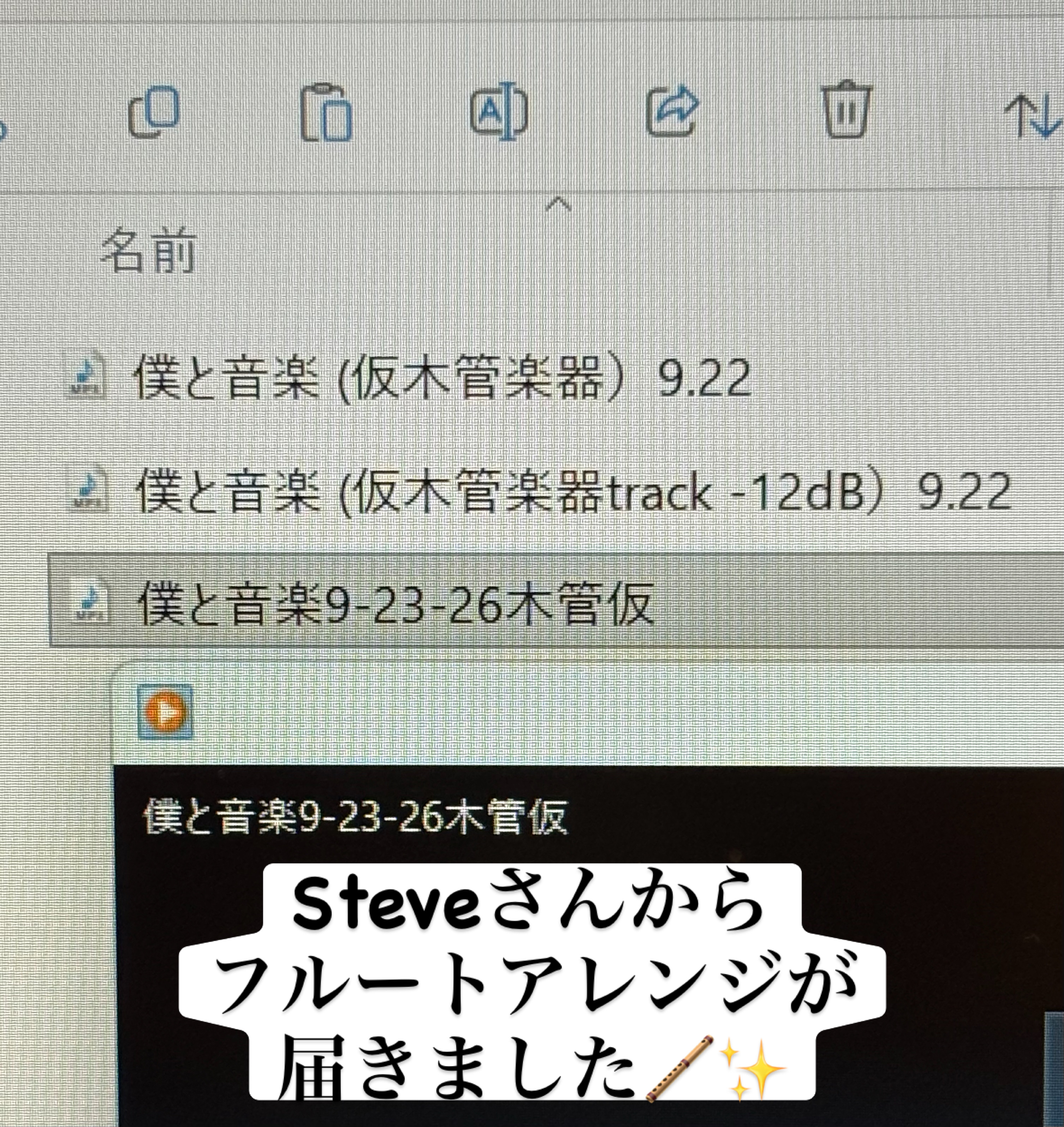 Steveさんから「僕と音楽」フルートアレンジが届きました♪