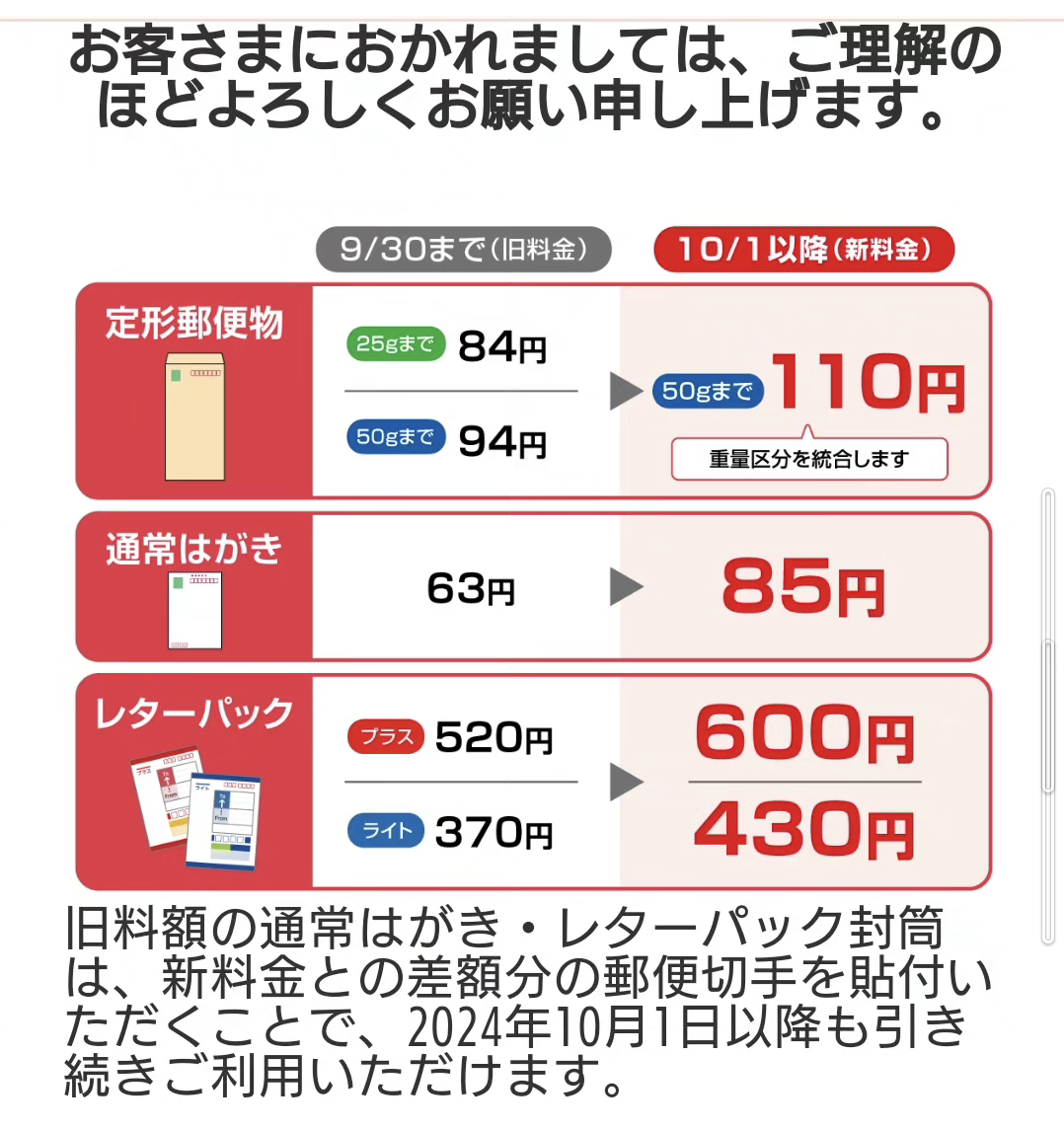 発送料金の変更