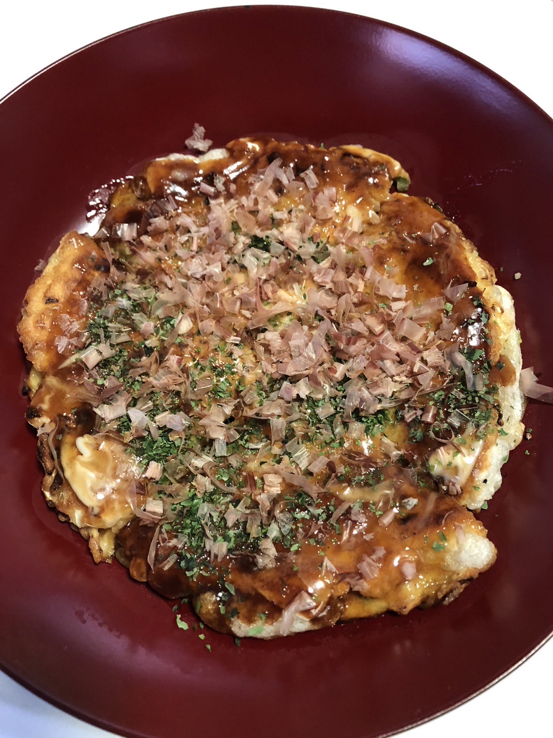 今日はお好み焼の豚餅チーズ焼き！