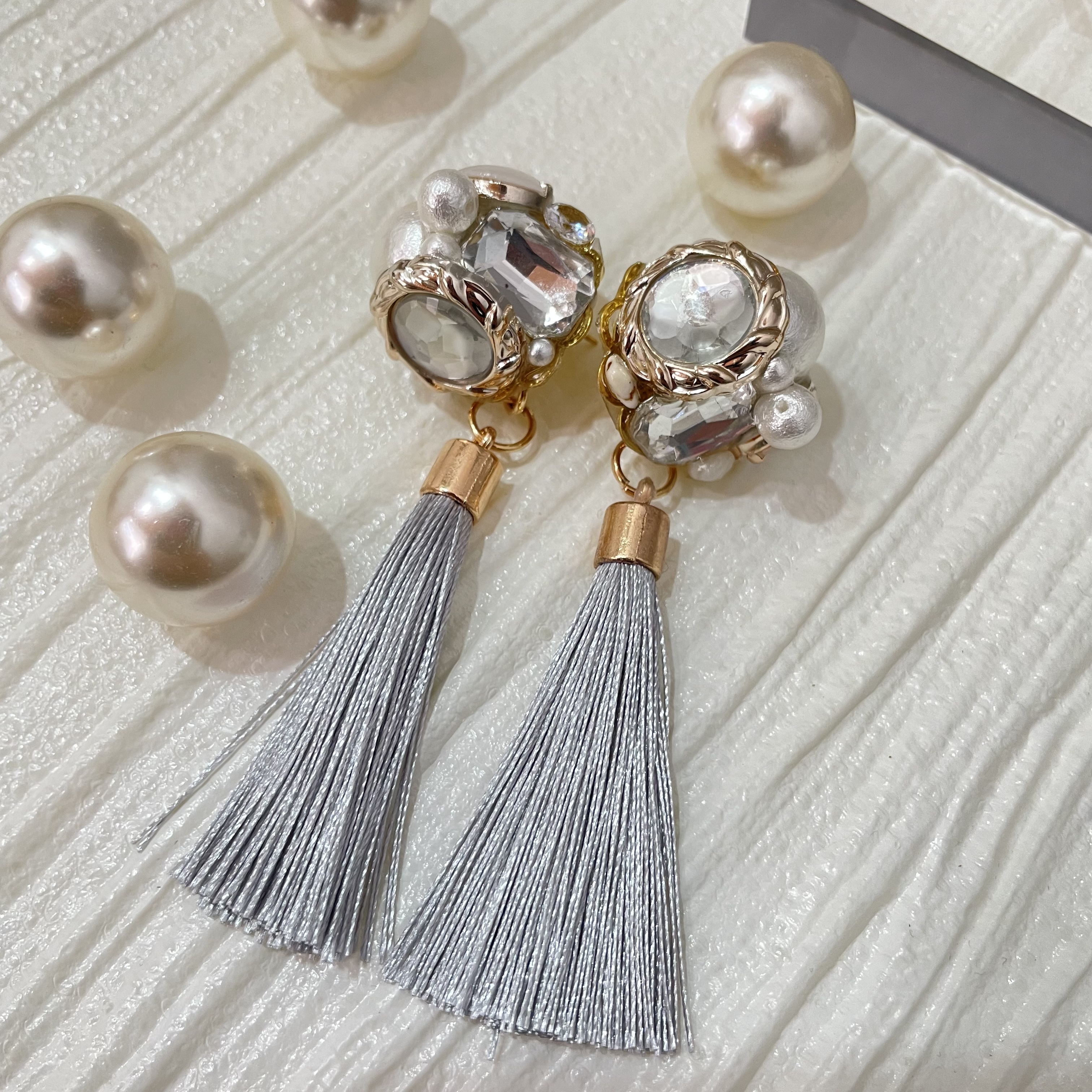 2way💎取外せるタッセル✨ビジュー×タッセルピアス♡タッセルイヤリング✨使い方色々な大粒ビジュー💎