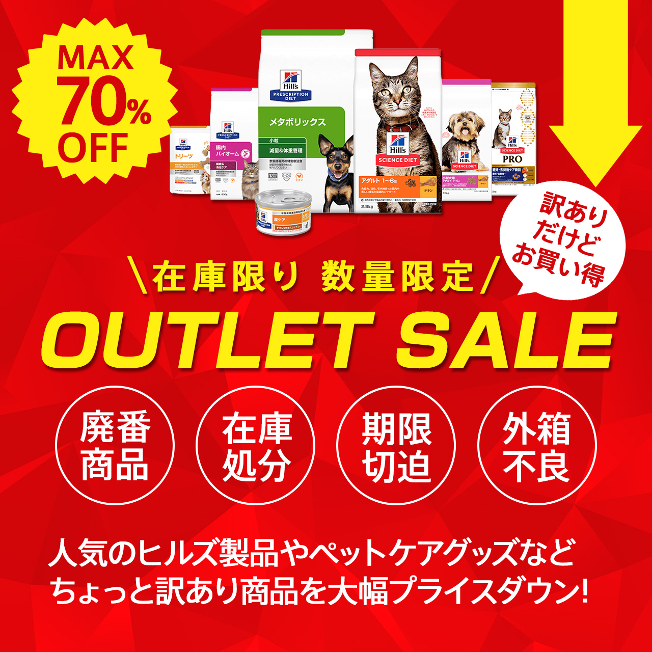 最大70％OFF！数量限定アウトレットセール開催中♪