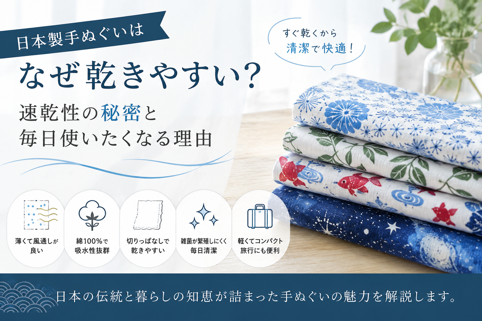 日本製手ぬぐいはなぜ乾きやすい?速乾性の秘密と毎日使いたくなる理由