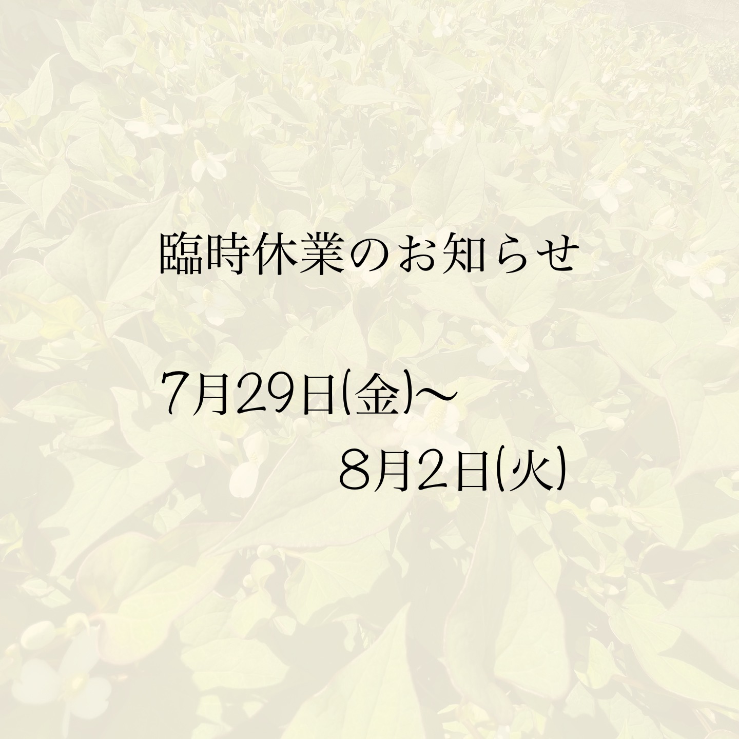 臨時休業のお知らせ