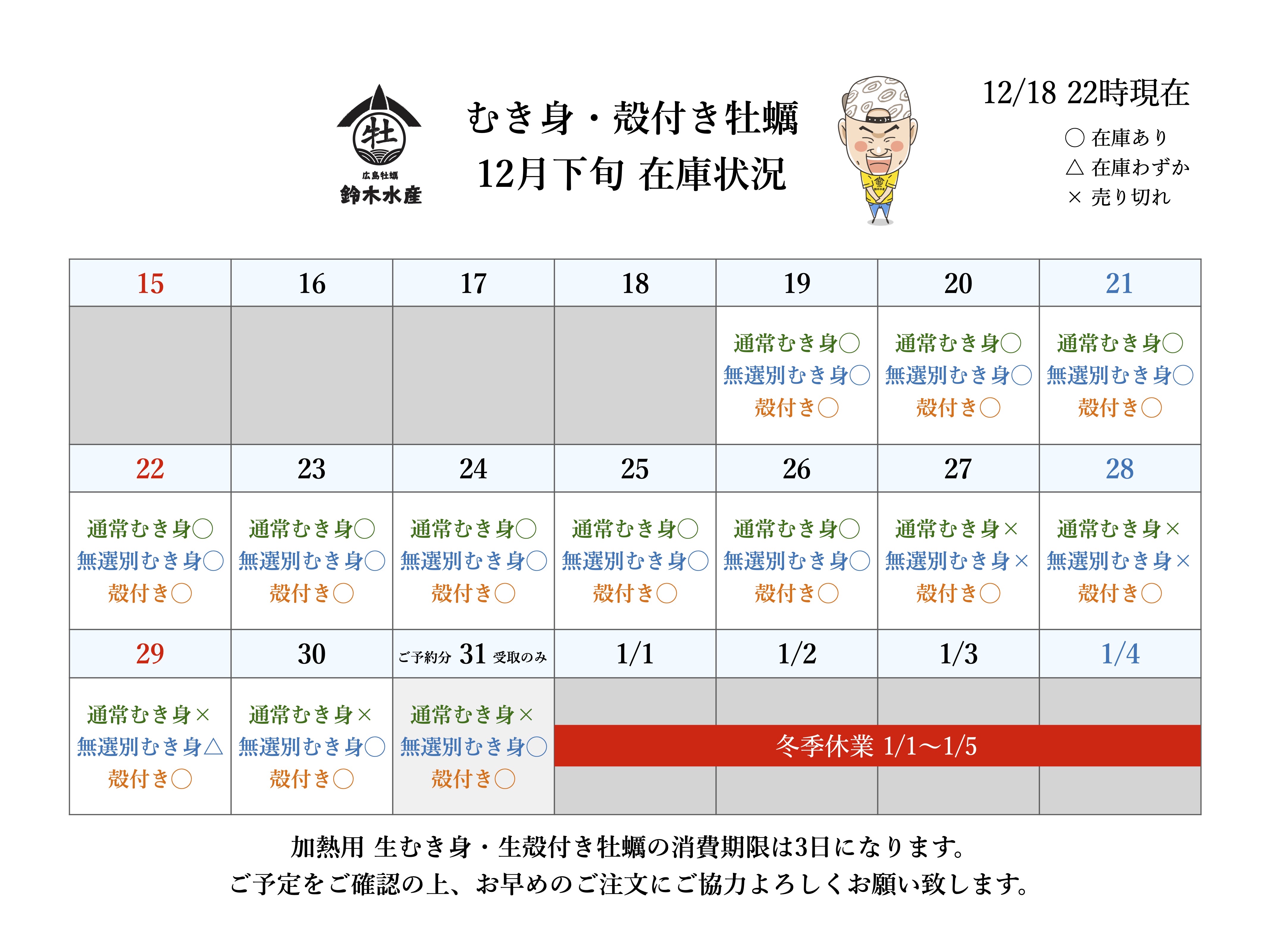 年末の受付を停止しております！