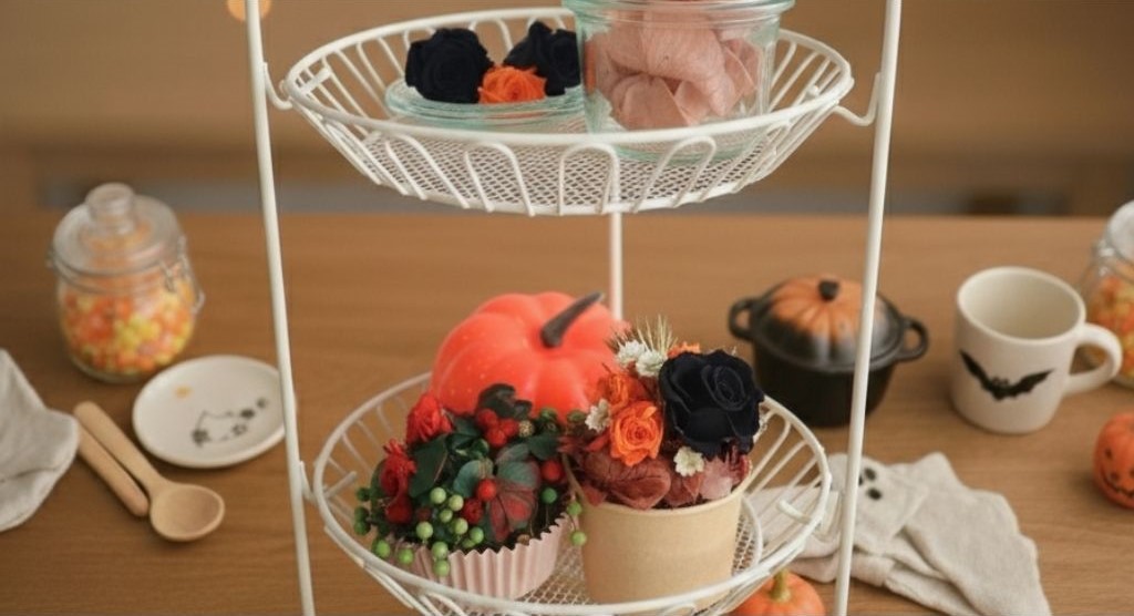 プリザーブドローズで作ったハロウィンカラーのケーキ