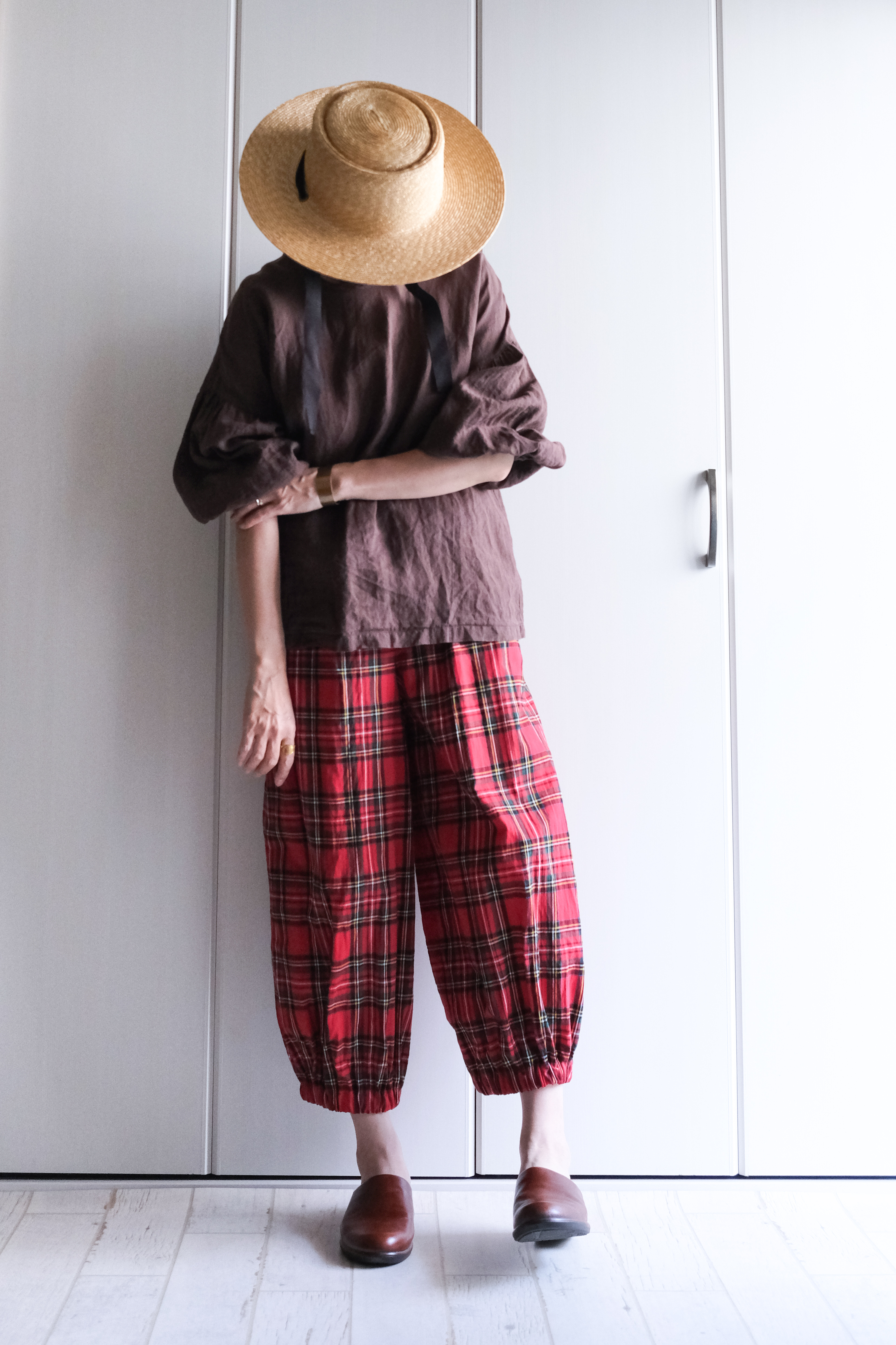 タータンチェックのパフパンツ（レッド）