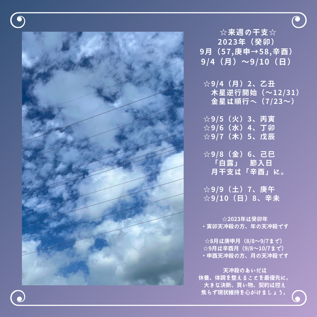 ☆来週の干支☆ 2023年（癸卯）  ９/4（月）〜9/10（日）