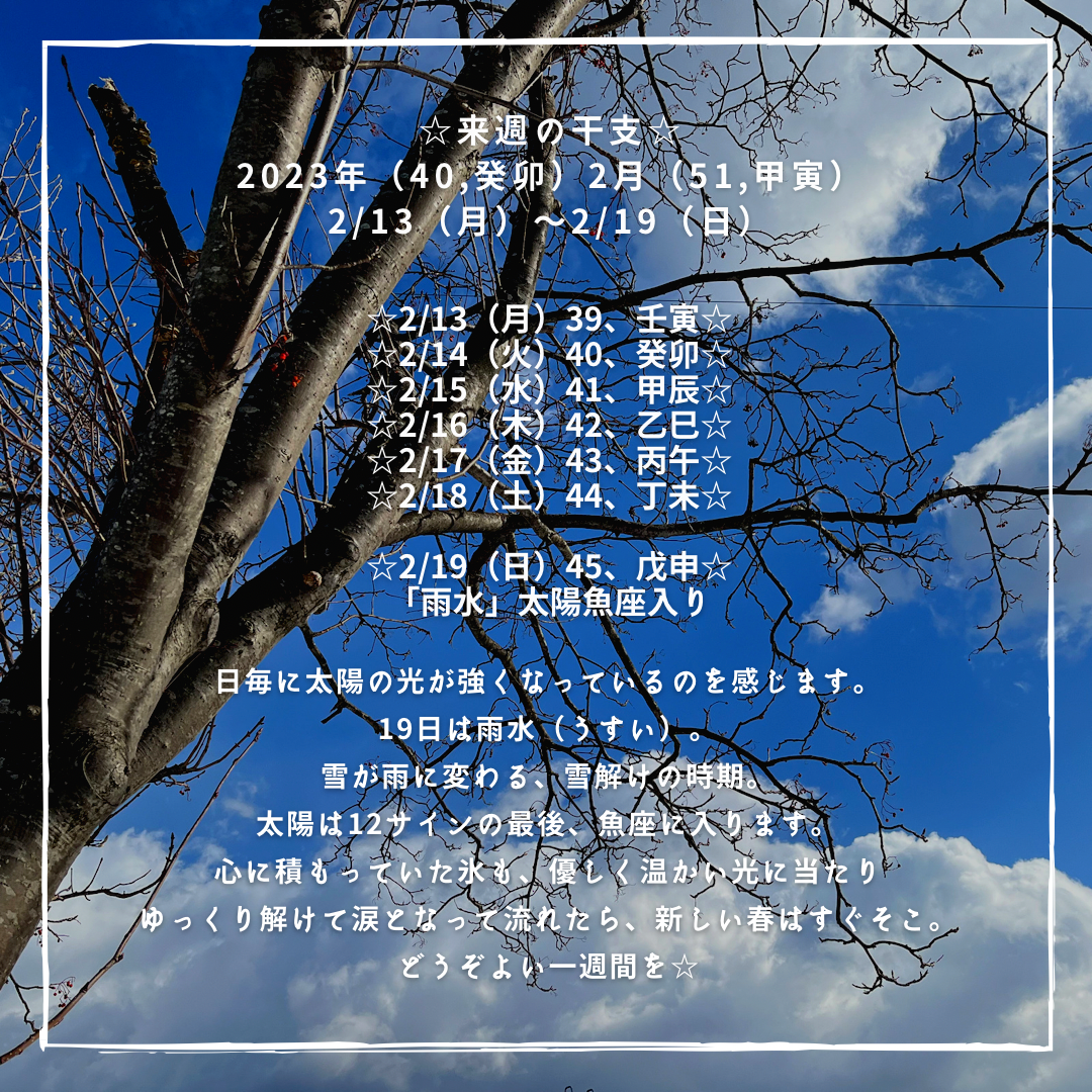 ☆来週の干支☆ 2023年（癸卯） 2月（甲寅） 2/13（月）〜2/19（日）