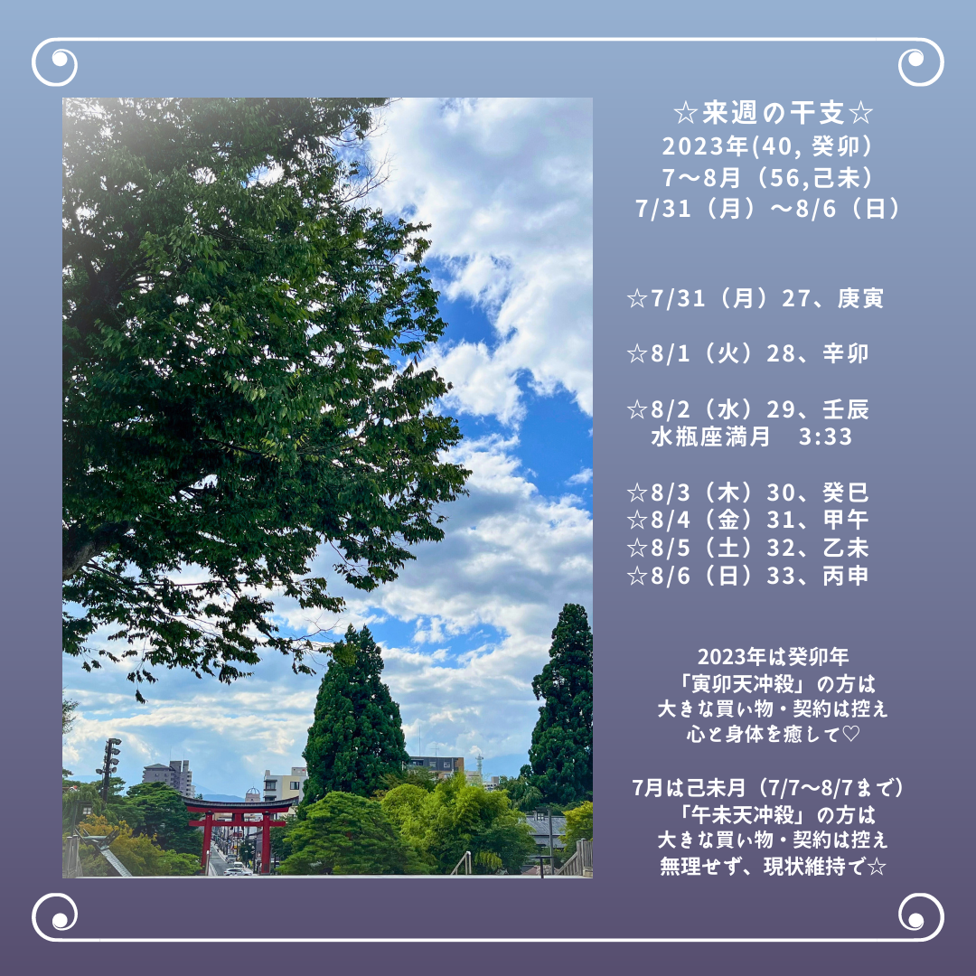☆来週の干支☆ 2023年（癸卯）  7/31（月）〜8/6（日）
