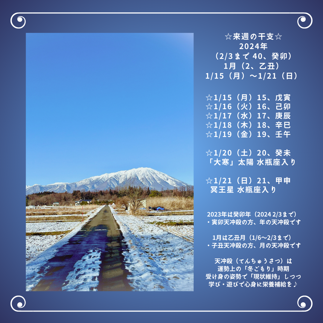 ☆来週の干支☆ 2024年（2/3まで癸卯）  1/15（月）〜1/21（日）