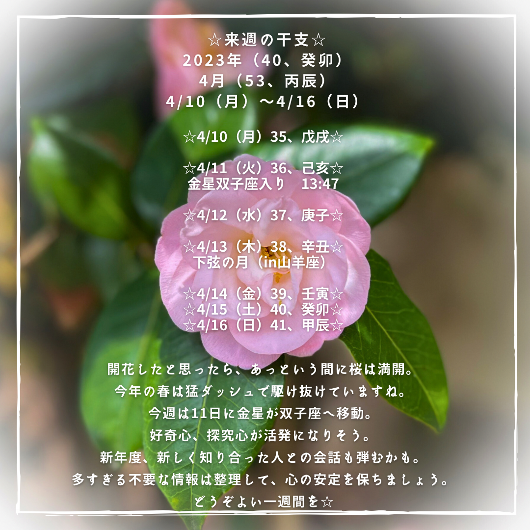 ☆来週の干支☆  2023年（癸卯） 4月（丙辰）  4/10（月）〜4/16（日）