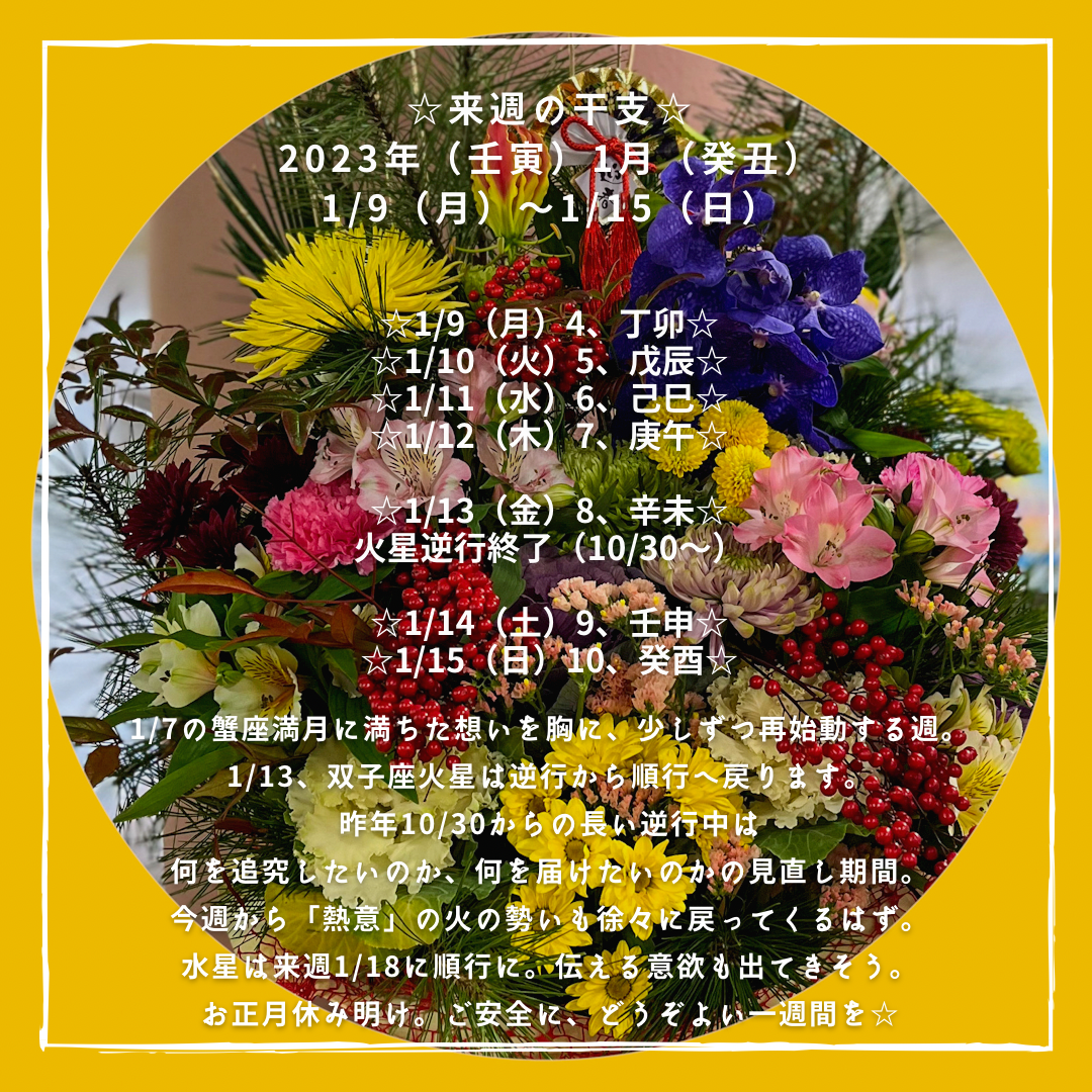 ☆来週の干支☆ 2023年（壬寅）1月（癸丑） 1/9（月）〜1/15（日）