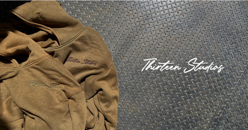 『"Thirteen Studios" Acid Washed Reversible Hoodie』