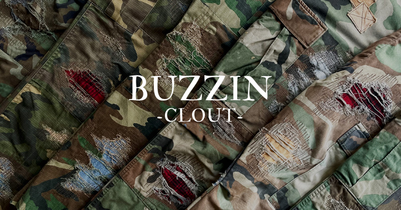 『"BUZZIN -CLOUT-" Damaged Camo Cargo Pants』