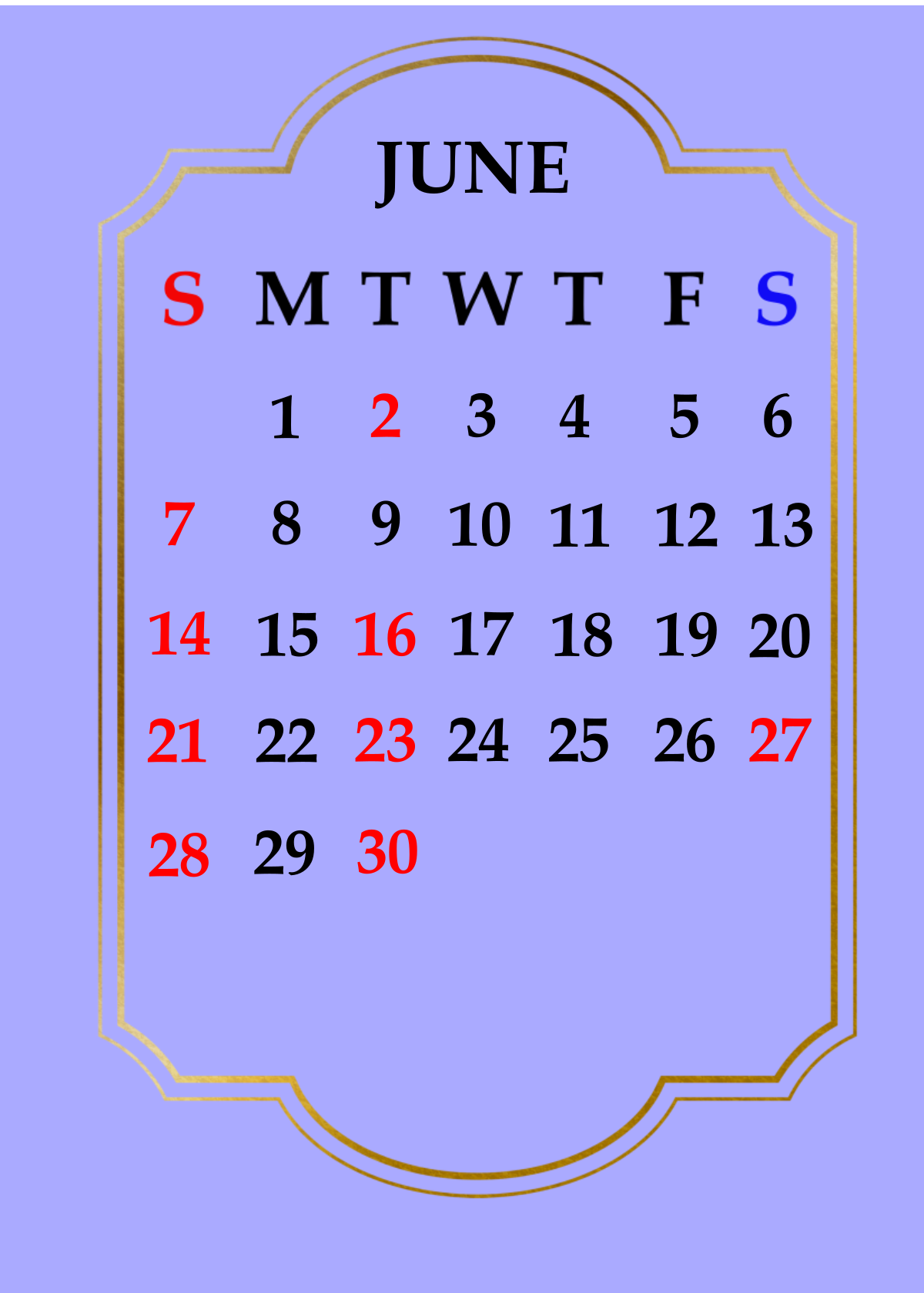 〖6月カレンダー〗