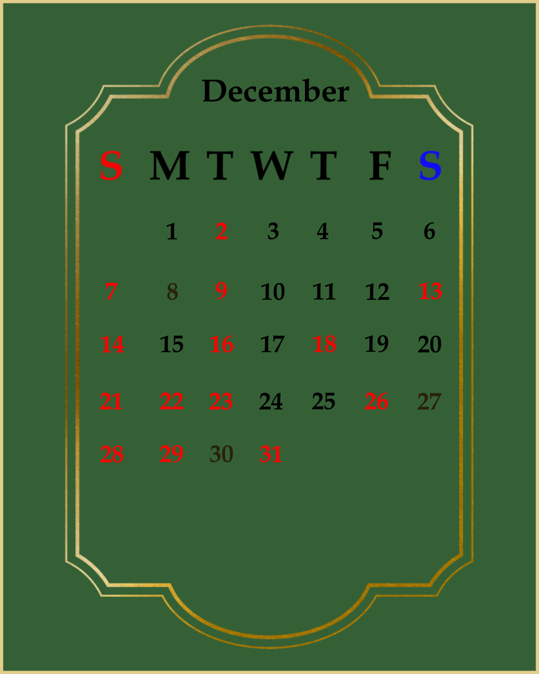 〖12月カレンダー〗