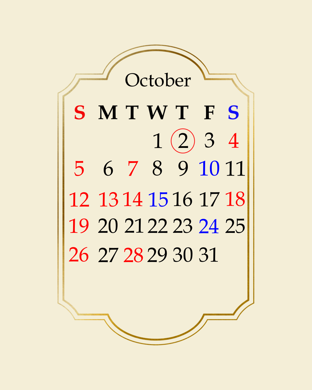 〖10月カレンダー〗