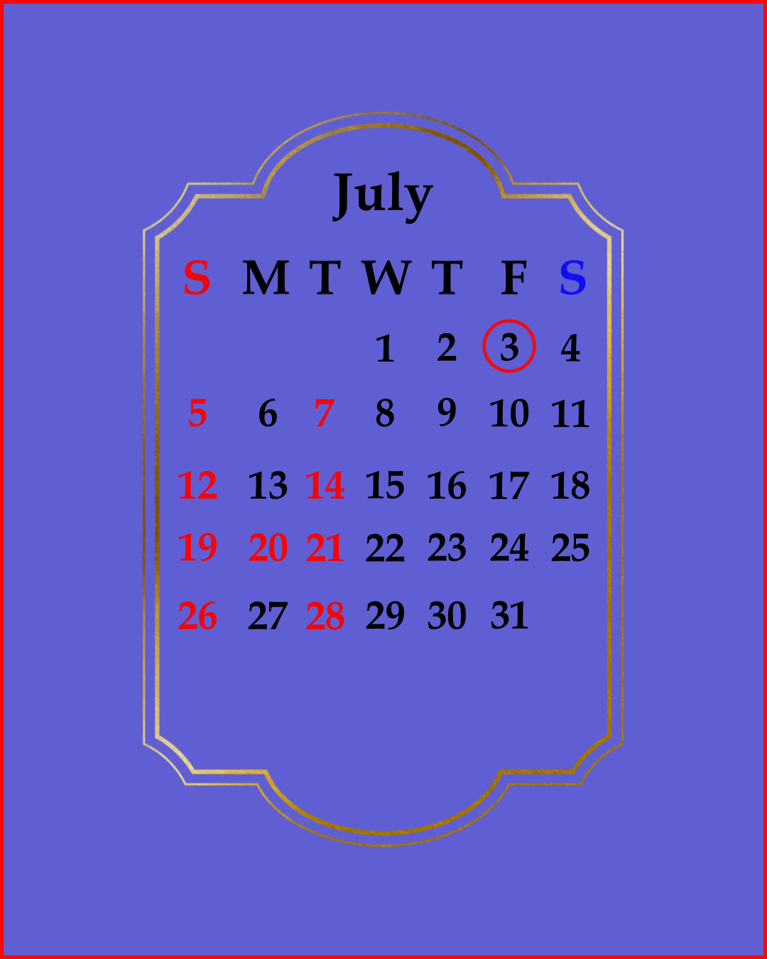 〖7月カレンダー〗