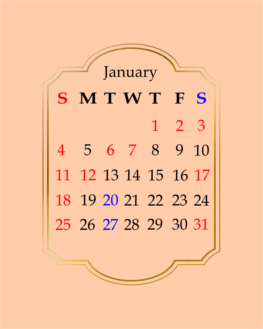 〖1月カレンダー〗