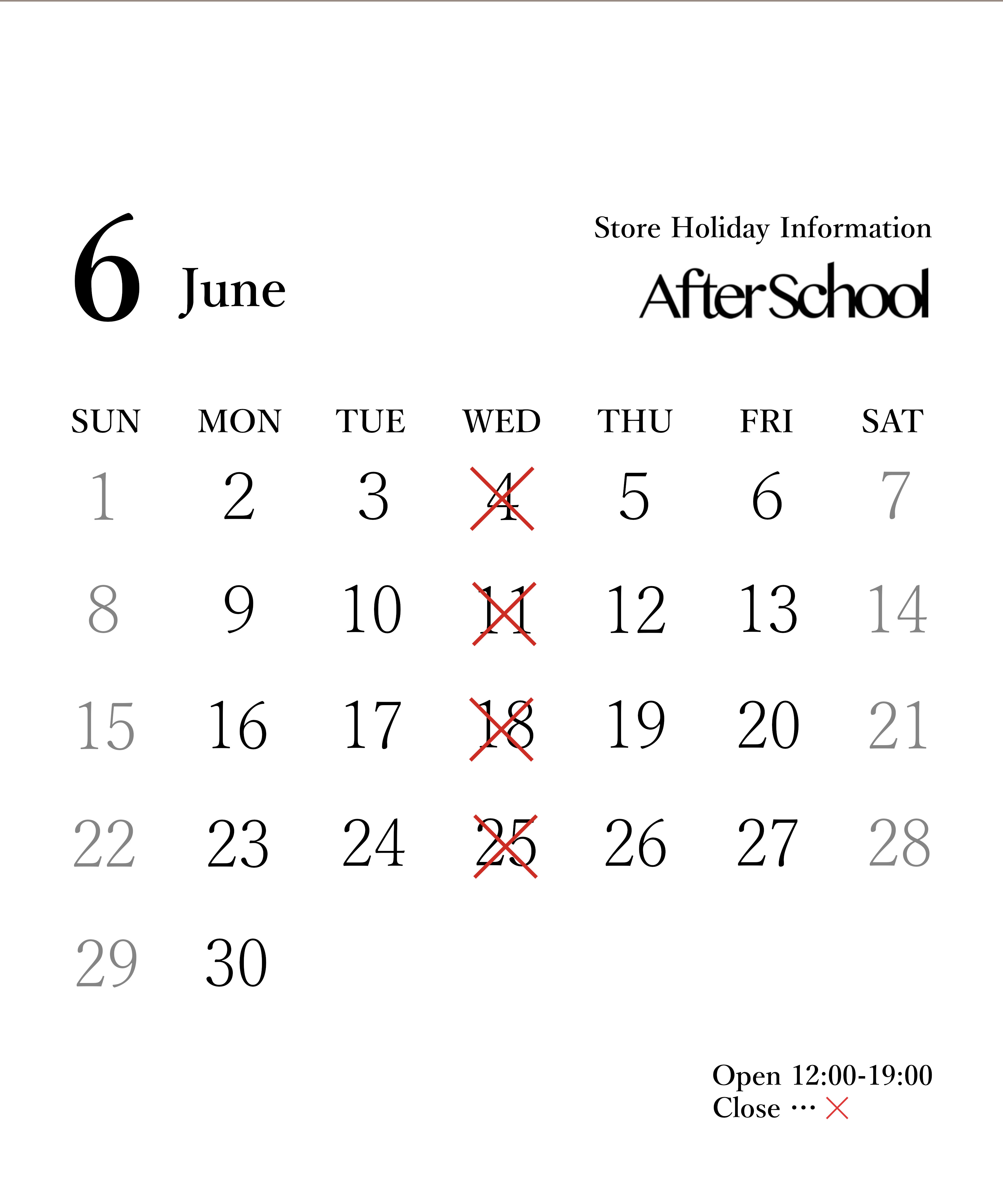 After School - Store Holiday Information - June