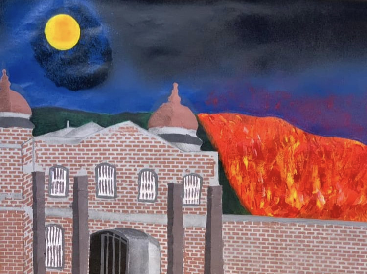 奈良の風景シリーズ1月『奈良監獄と若草山山焼き』 完成しました。