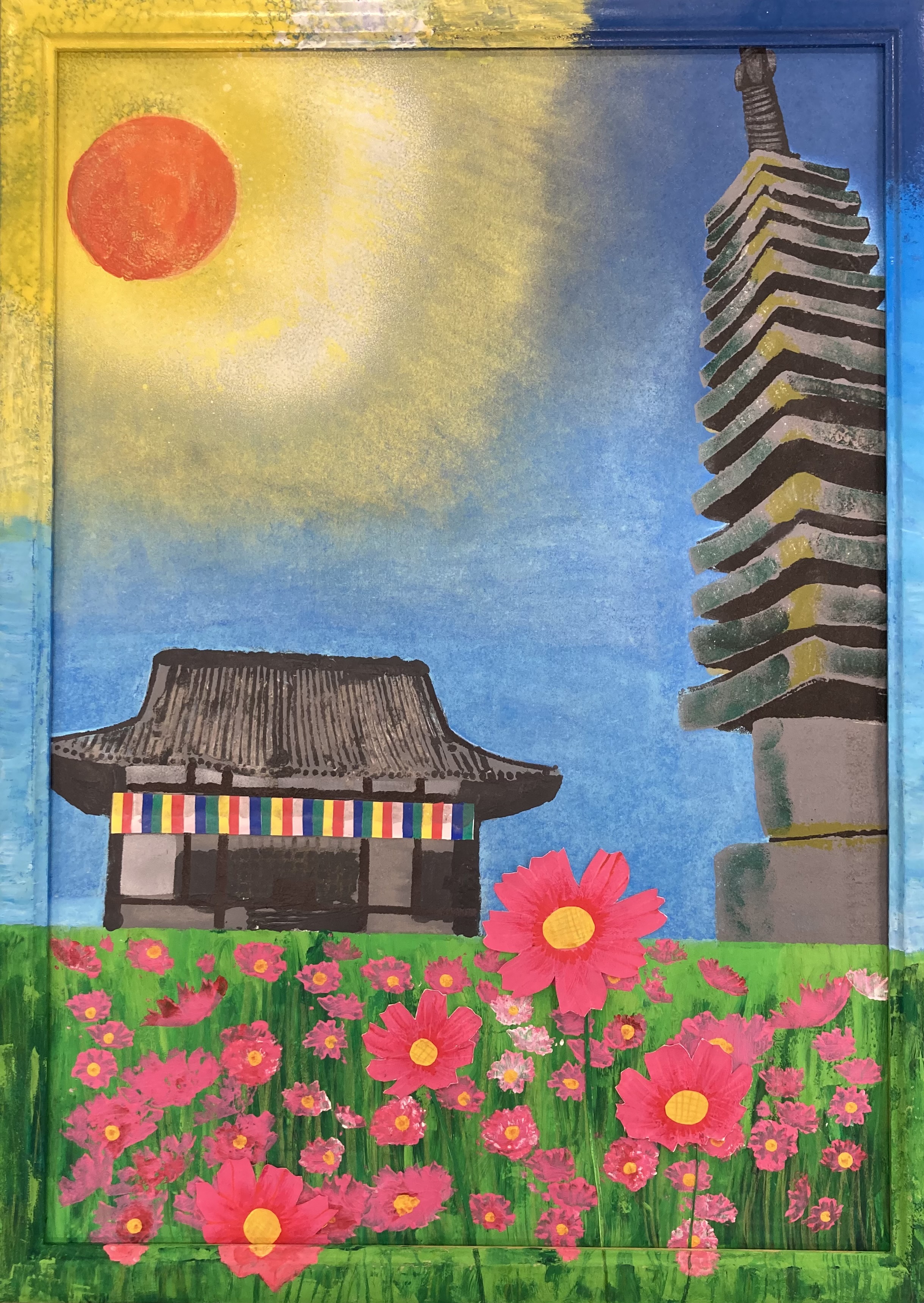 奈良の風景シリーズ10月 菰池絹枝・Rock Wave ・光・current 作『般若寺と秋桜』