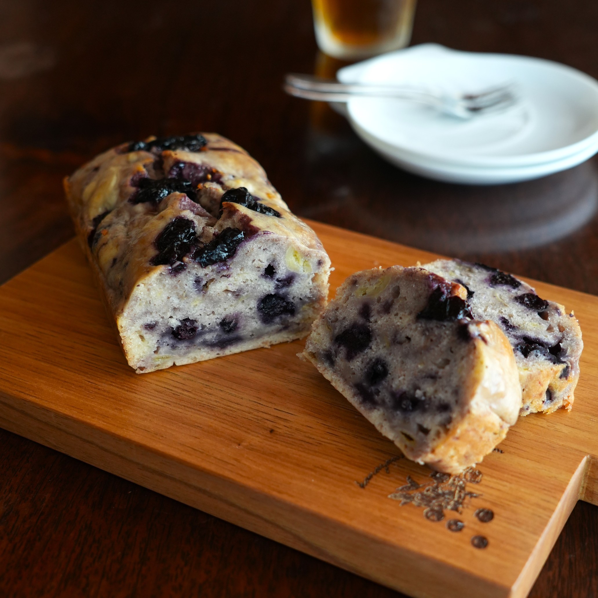 バナナとブルーベリーのマーブルだったパウンドケーキ