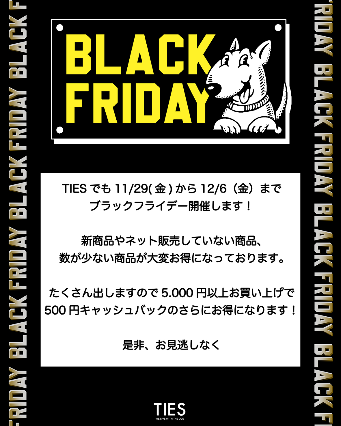 11/29(金)の20時〜12/06(金)の20時までブラックフライデー開催します！