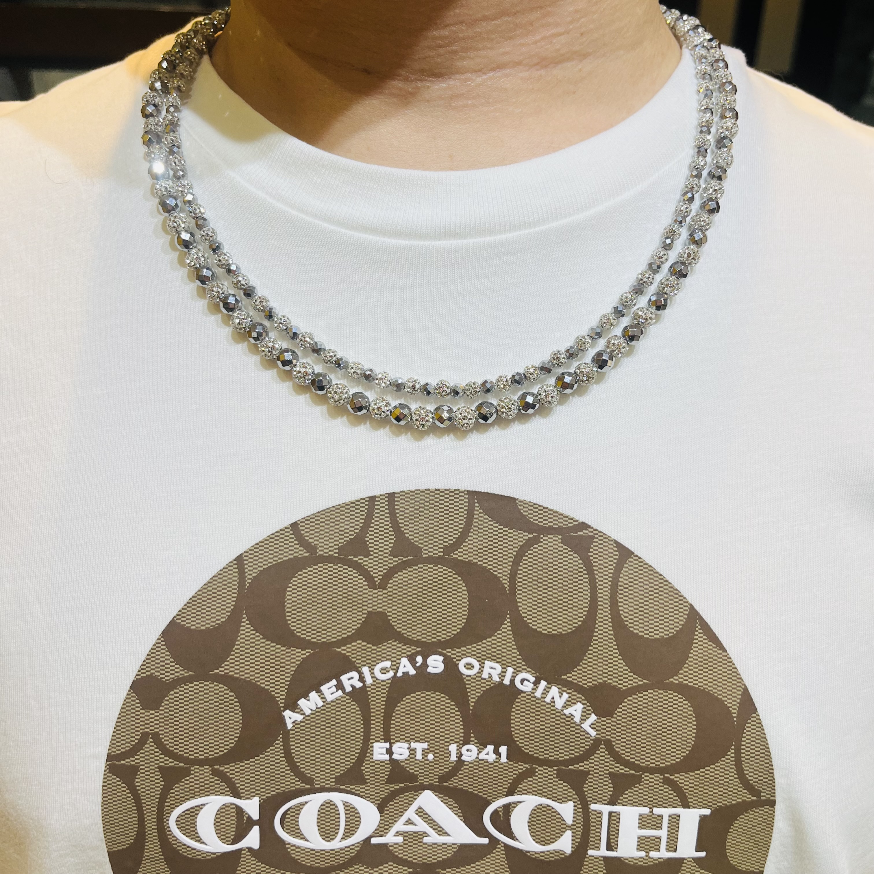 4㎜、6㎜ホワイト＆ヘマタイトシルバー混合ネックレス2連✨ありがとうございました🙇‍♂️