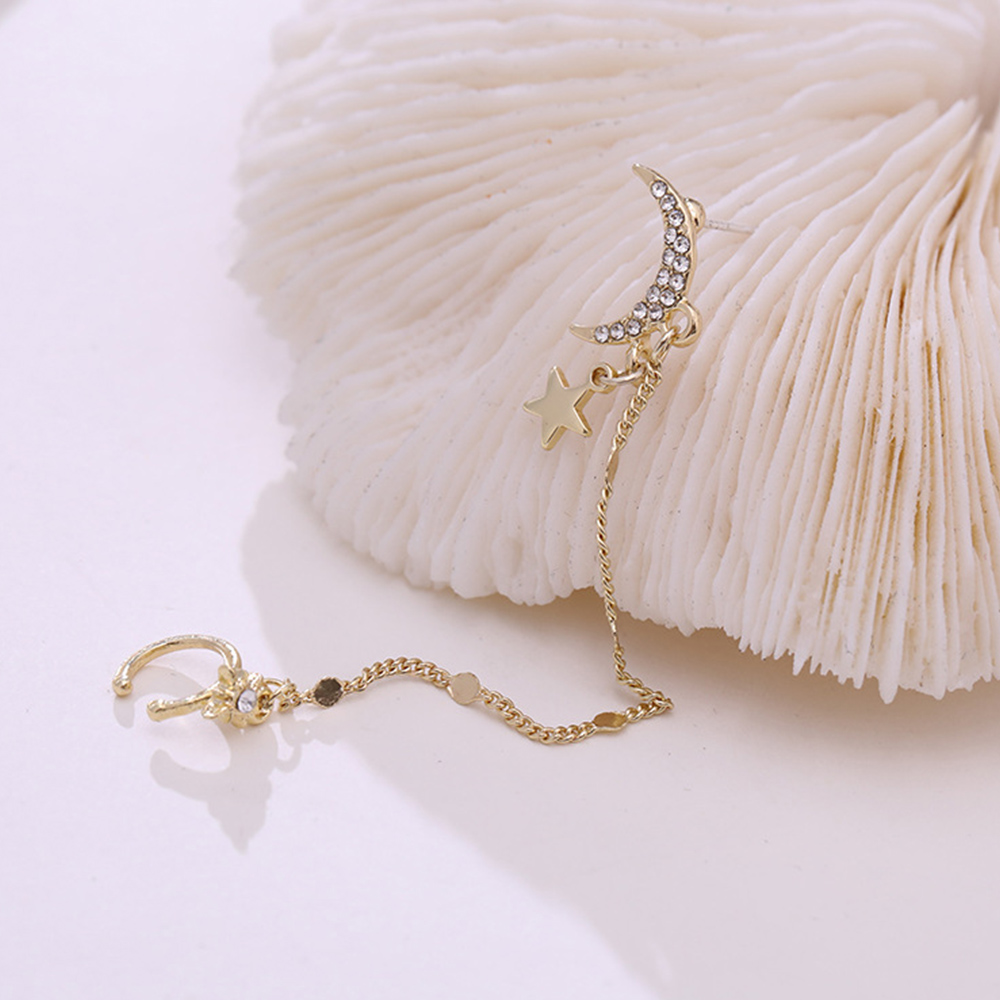 星月モチーフのイヤーカフチェーンピアス♪