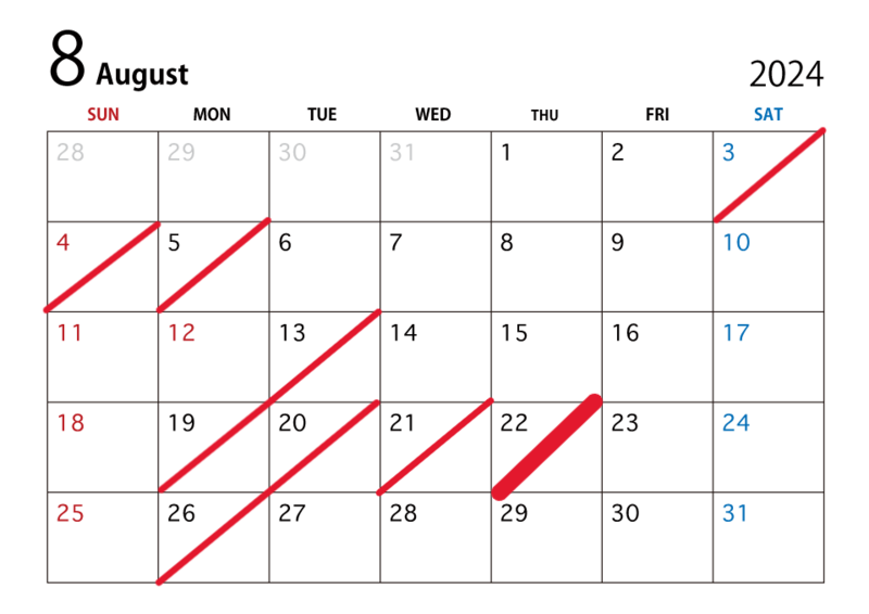 ８月の店舗休業日のお知らせ