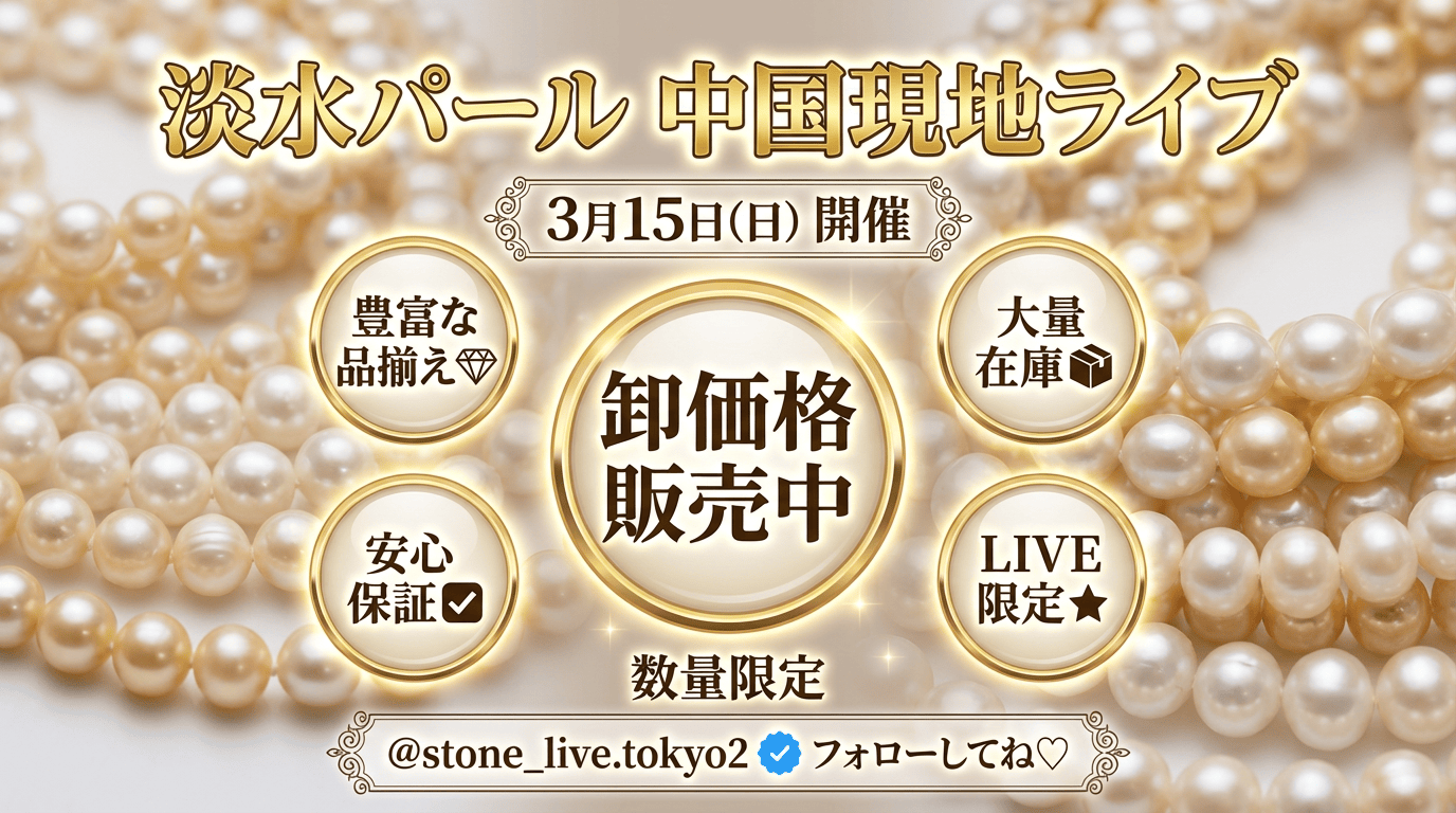 【3月15日開催】卸価格で大放出!中国・淡水パール市場から生中継ライブのお知らせ