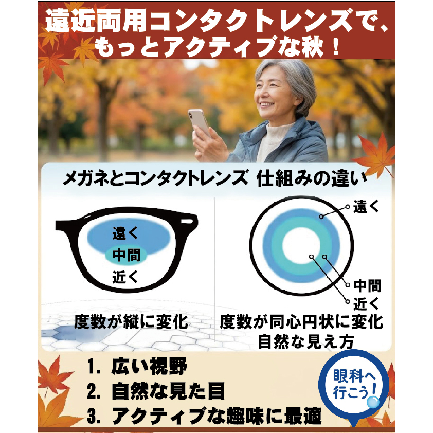 遠近両用メガネとはまた違った良さ「遠近両用コンタクトレンズ」