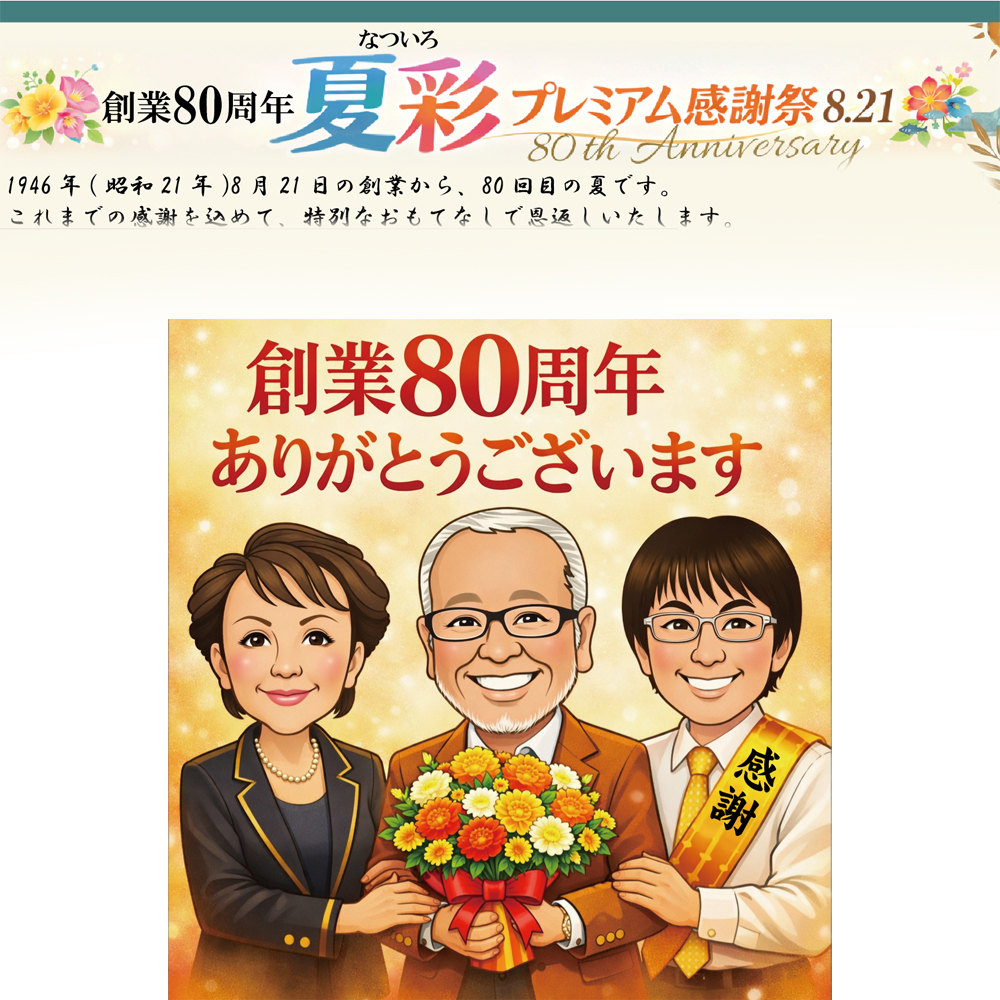 創業から80年の感謝を込めて『夏彩プレミアム感謝祭8.21』