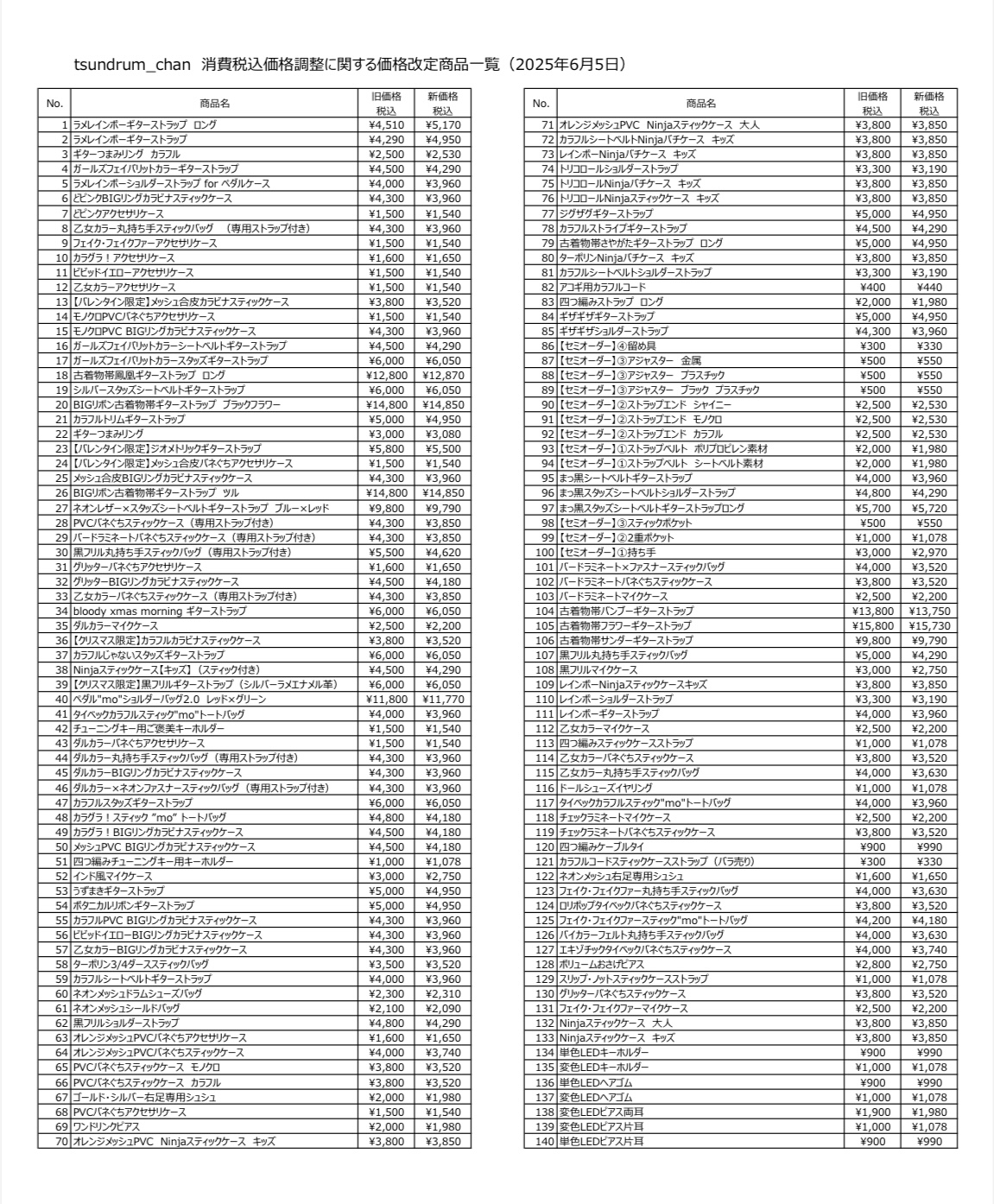 【重要】価格改定のお知らせ