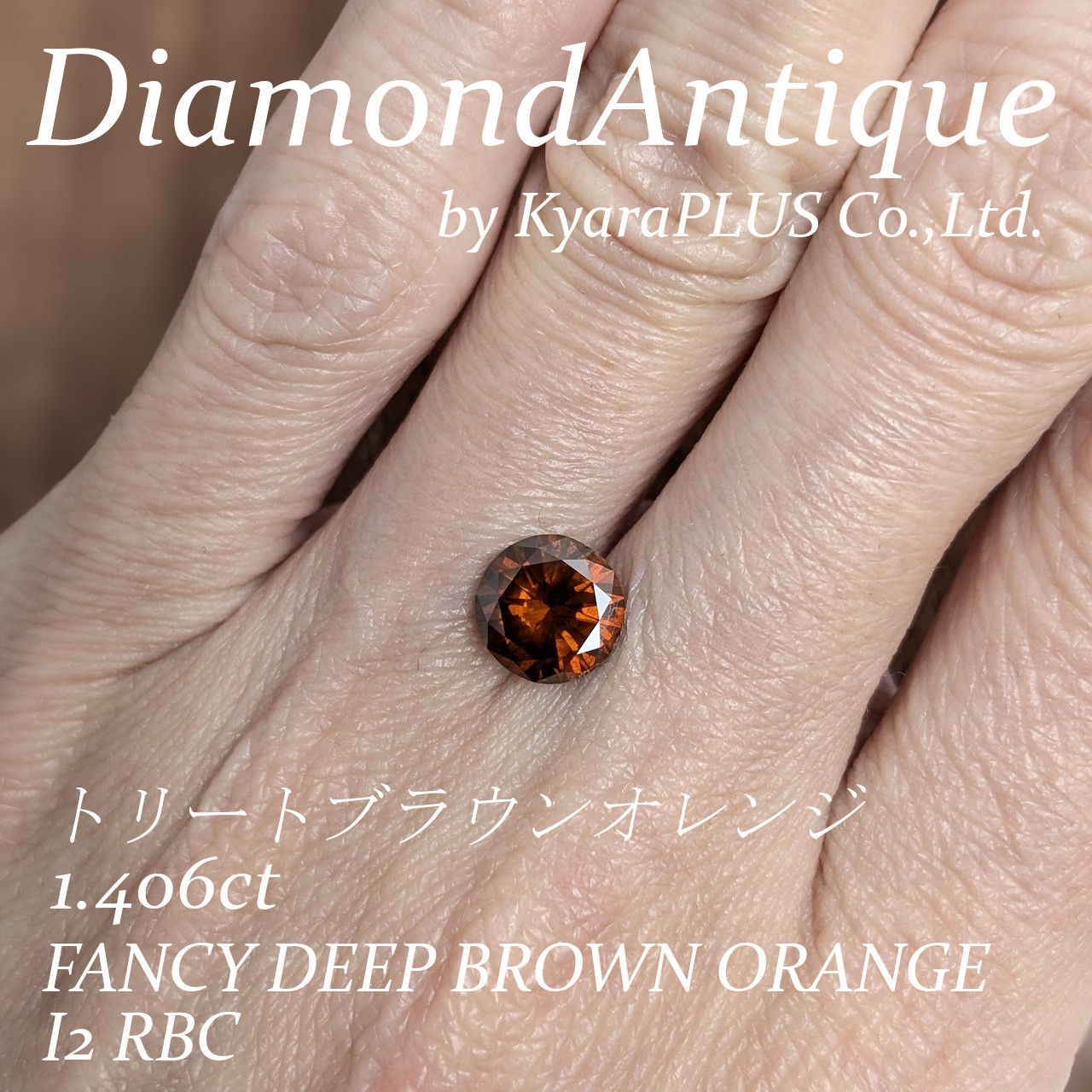 ブラウンオレンジ系に分類されますが、実物は赤味も感じられ、情熱的な雰囲気を湛えた魅力的な1ピース