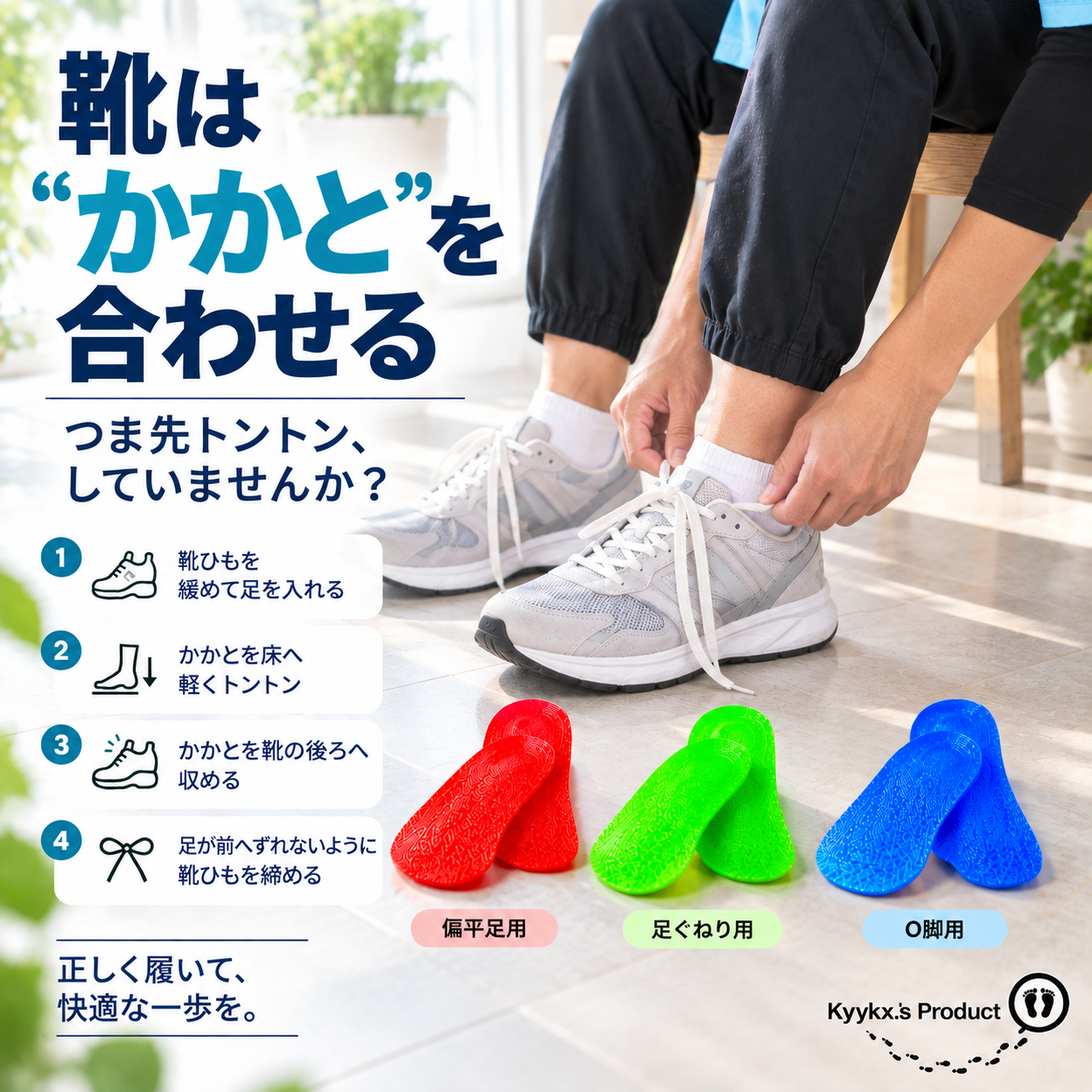 靴を履くときは、つま先ではなく「かかと」を合わせる