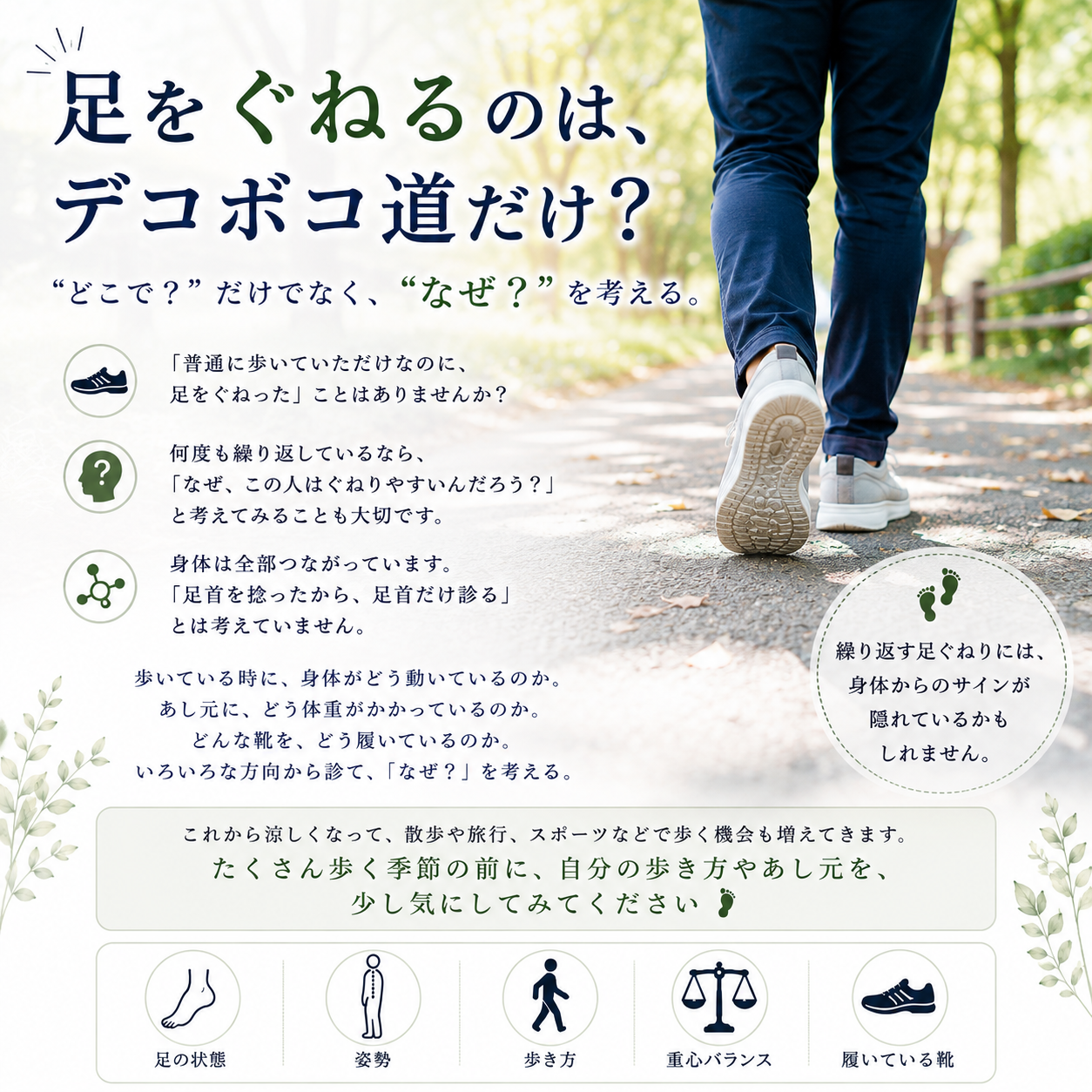足をぐねるのは、デコボコ道だけ？―「どこで？」ではなく「なぜ？」から考える