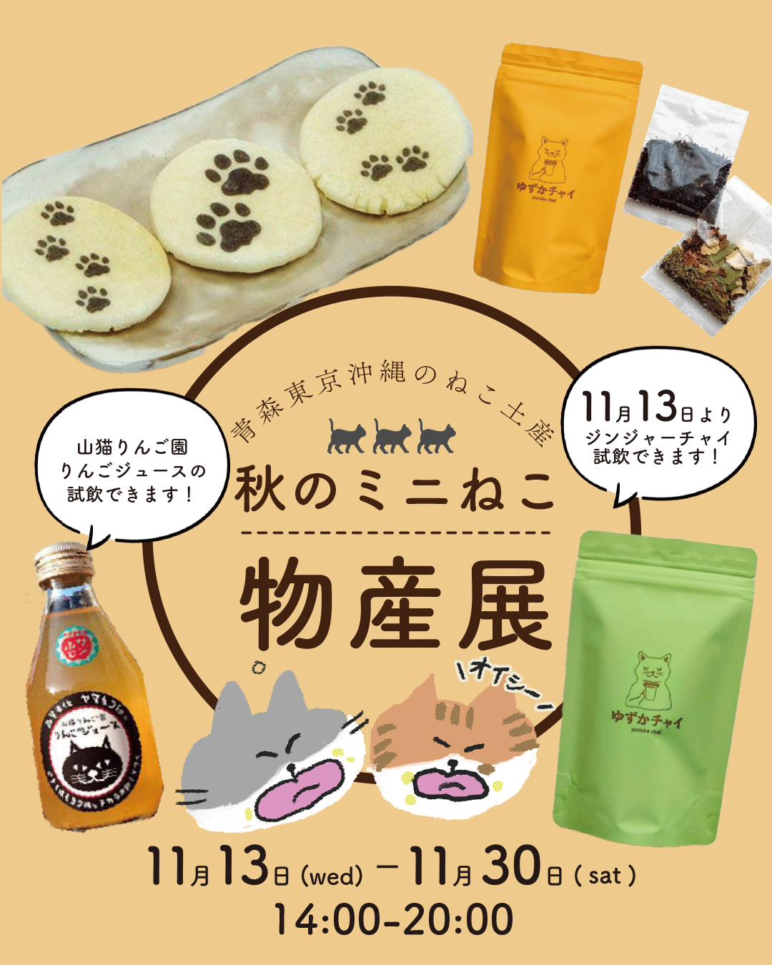 11月13日より秋のミニねこ物産展を開催します!